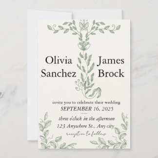 Sage Green Classic Floral Wedding Invitation Einladung