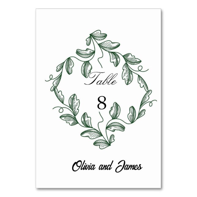 Sage Green Classic Floral Wedding Tischnummer (Vorderseite)