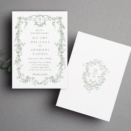 Sage Green Classic French Floral Wedding Einladung