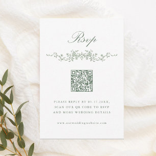 Sage Green Classic French Floral Wedding RSVP Einladung