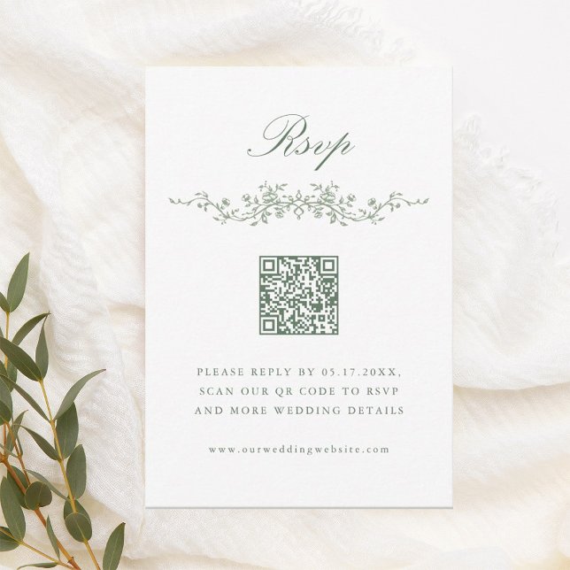 Sage Green Classic French Floral Wedding RSVP Einladung (Von Creator hochgeladen)
