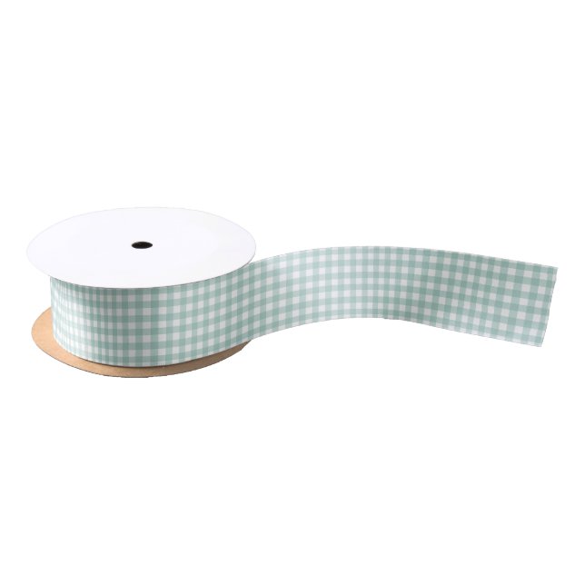 Sage Green Classic Gingham Checked Pattern Satinband (Spule)