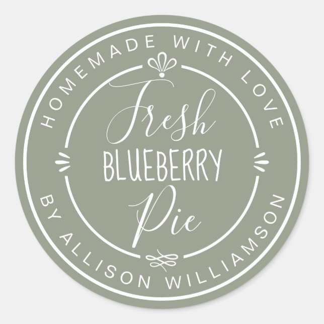 Sage Green Classic Homemade Blueberry Pie Runder Aufkleber (Vorderseite)