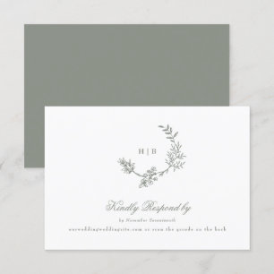 Sage Green Classigram QR CODE Hochzeitskranz RSVP Karte