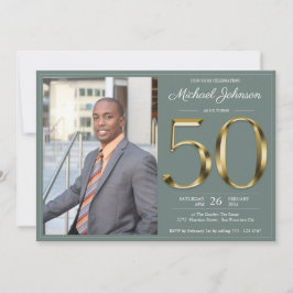 Sage Green Classy 50. Gold Custom Foto Geburtstag Einladung