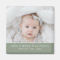 Sage Green Contemporary Script Hello Baby Magnet