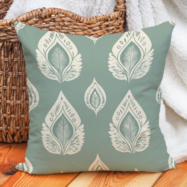 Sage Green Cream Artistic Blätter Nature Kissen (Sage Green Cream Artistic Leaves Nature Throw Pillow)
