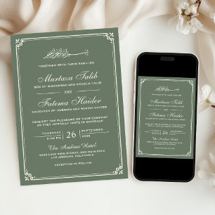 Sage Green Cream Border Muslim Hochzeit Einladung