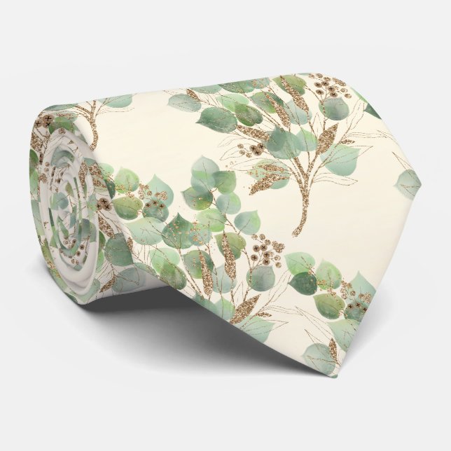 SAGE GREEN CREAM BOTANICAL EUCALYPTUS MENS KRAWATT KRAWATTE (Gerollt)