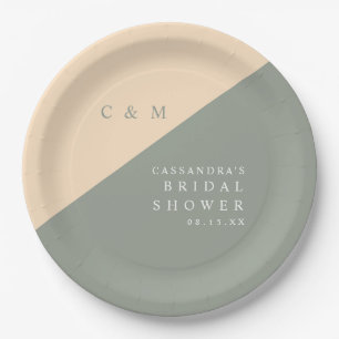 Sage Green Cream Elegantes Monogram Brautparty Pappteller