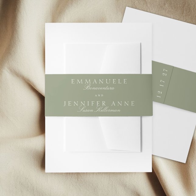 Sage Green Cream Elegantes Skript für die Hochzeit Einladungsbanderole (Von Creator hochgeladen)