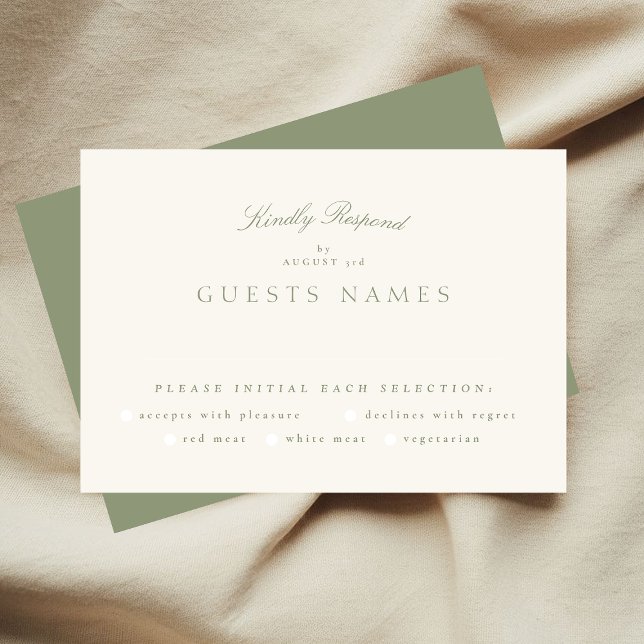 Sage Green Cream Elegantes Skript für die Hochzeit RSVP Karte (Von Creator hochgeladen)