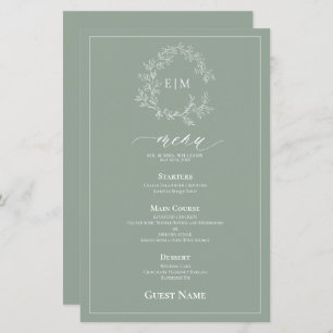 Sage Green Crest Monogram Mariage invité Menu