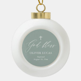 Sage Green Cross Boy Taufe Keramik Ball Ornament