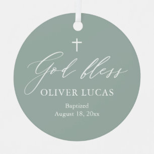 Sage Green Cross Boy Taufe Keramik Ornament Aus Metall