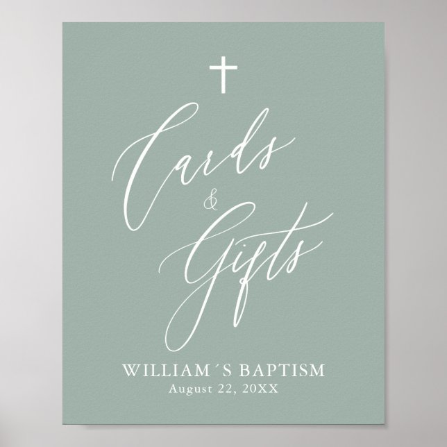 Sage Green Cross Boy Tauferkarten & Gifts Poster (Vorne)