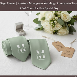 Sage Green | Custom Monogram Wedding Groomsmen  Krawatte