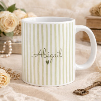 Sage Green Custom Name Striped Cup Gift For Her  Kaffeetasse