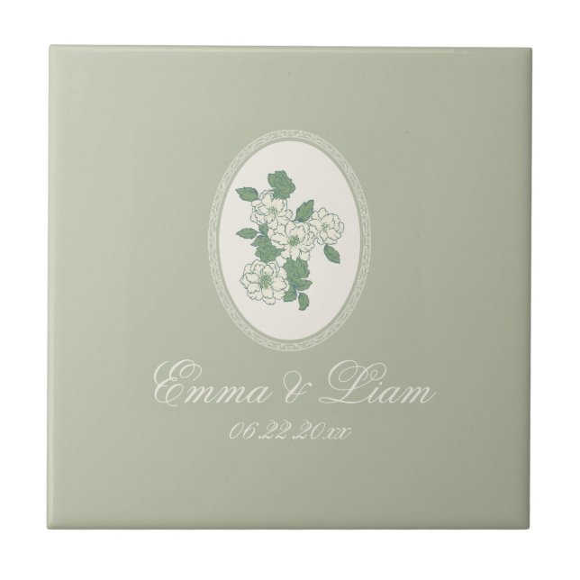 Sage Green Custom Wedding Ceramic Tile Fliese (Vorderseite)
