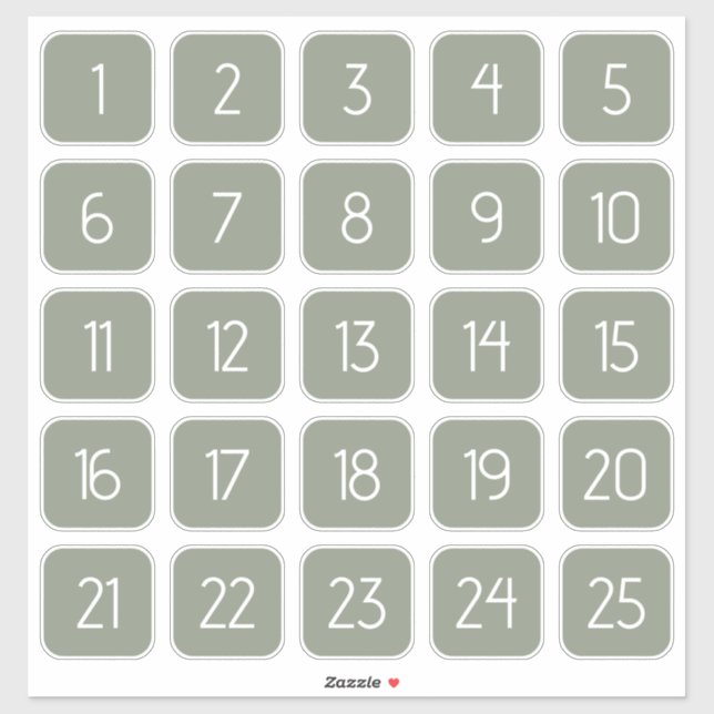 Sage Green Customizable Square Number Stickers  (Feuille)