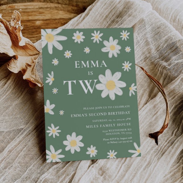 Sage Green Daisy 2. Geburtstag 2 Einladung (Von Creator hochgeladen)
