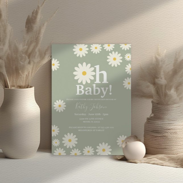 Sage Green Daisy Bohemisch Girl Baby Dusche Einladung (Von Creator hochgeladen)
