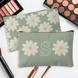 Sage Green Daisy Mit Monogramm Accessory Pouch Zubehörtasche