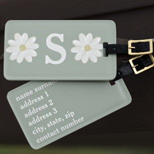 Sage Green Daisy Mit Monogramm Gepäckmarke Gepäckanhänger