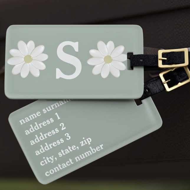 Sage Green Daisy Mit Monogramm Gepäckmarke Gepäckanhänger (Sage Green Daisy Monogrammed Luggage Tag just for you)