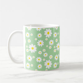 Sage Green Daisy Motif Spring Coffee Mug