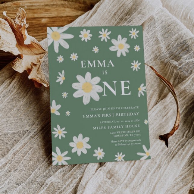 Sage Green Daisy Première 1ère invitation Annivers (Créateur téléchargé)