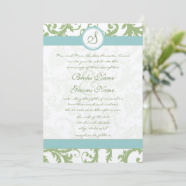 Sage Green Damask und Aqua Damask Wedite Einladung