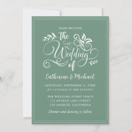 Sage Green Decorative Wedding Calligraphy Einladung