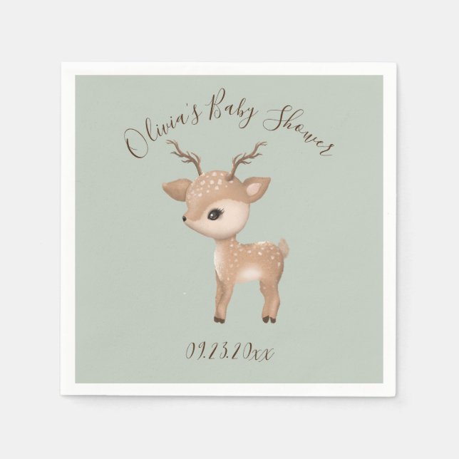 Sage Green Deer Baby Dusche Napkins Serviette (Vorderseite)