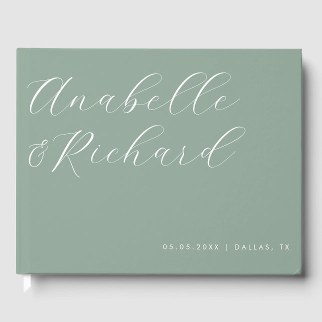Sage Green Delicate Calligraphy Romantic Wedding Gästebuch (Vorderseite)