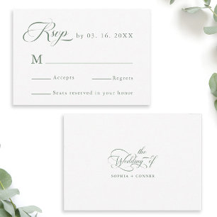 Sage Green Delicate Elegante Hochzeit RSVP Karte