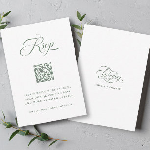 Sage Green Delicate Elegante Script Hochzeit RSVP Karte