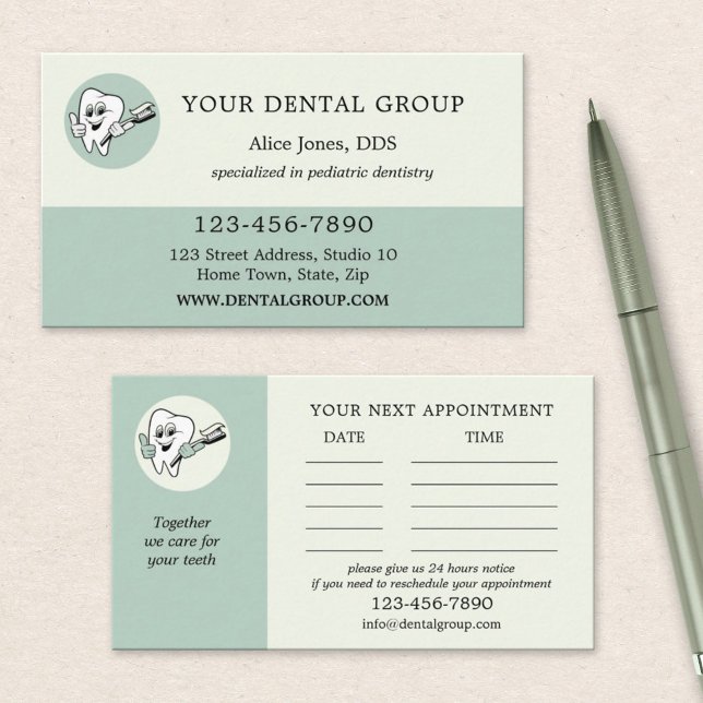 Sage Green Dentist Carte de visite de rendez-vous (Créateur téléchargé)