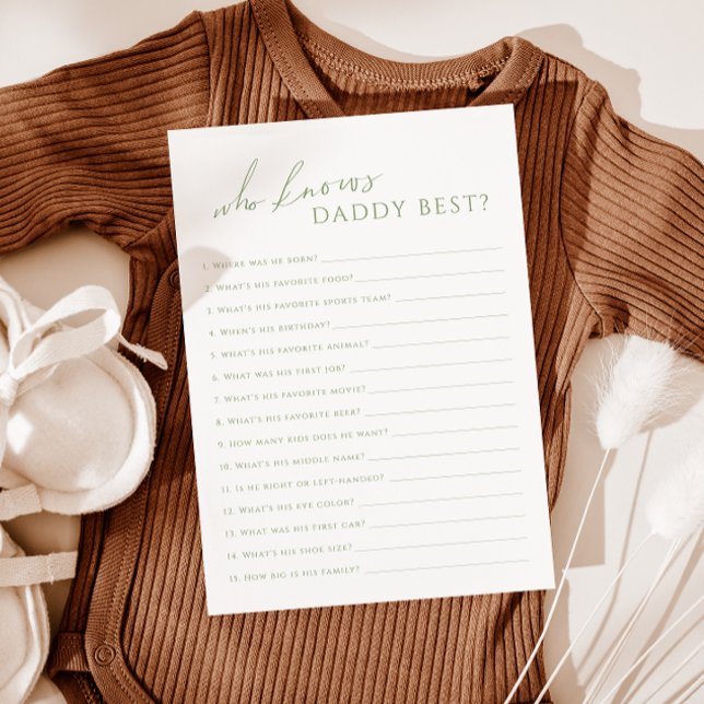 Sage Green, der Daddy Baby Shower Game Card kennt Einladung (Von Creator hochgeladen)