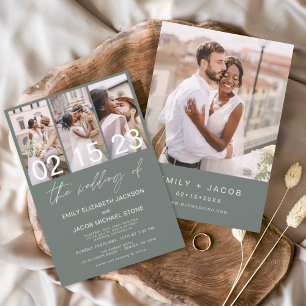 Sage Green Die Hochzeit des Fotos Minimalistische Einladung