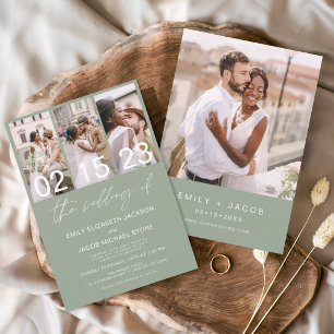 Sage Green Die Hochzeit des Fotos Minimalistische  Einladung