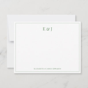 Sage Green Double Border Elegante Couple Initials Mitteilungskarte