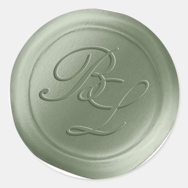 Sage Green Double Monogram Imitats Wachsen von Sie Runder Aufkleber (Vorderseite)