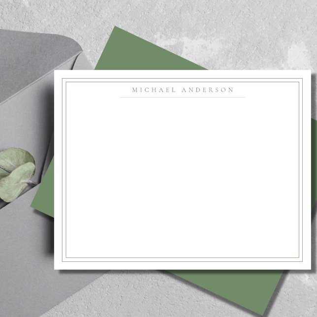 Sage Green Double Thin Border Correspondence Mitteilungskarte (Von Creator hochgeladen)