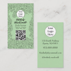 Sage Green Doula-Dienstleistungen Skript-Logo QR-C Visitenkarte