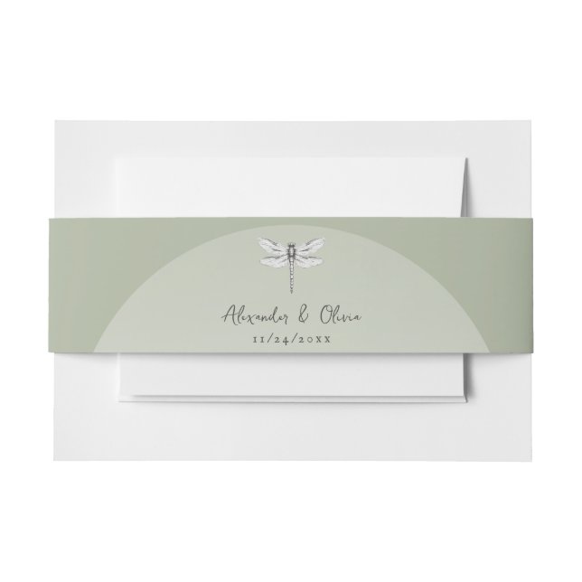 Sage Green Dragonfly Hochzeit Einladungsbanderole (Vorderseite Beispiel)