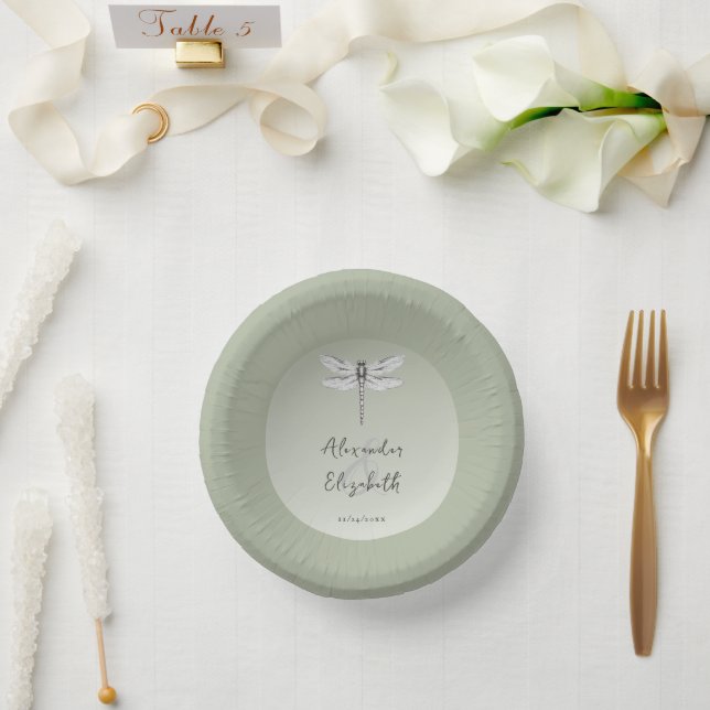 Sage Green Dragonfly Hochzeit Pappteller (Hochzeit)