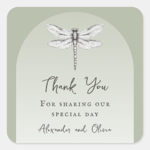 Sage Green Dragonfly Hochzeit Quadratischer Aufkleber
