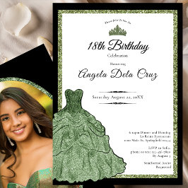 Sage Green Dress and Tiara 18th Birthday Debut Einladung