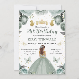 Sage Green Dress Red Hair Princess Birthday Einladung